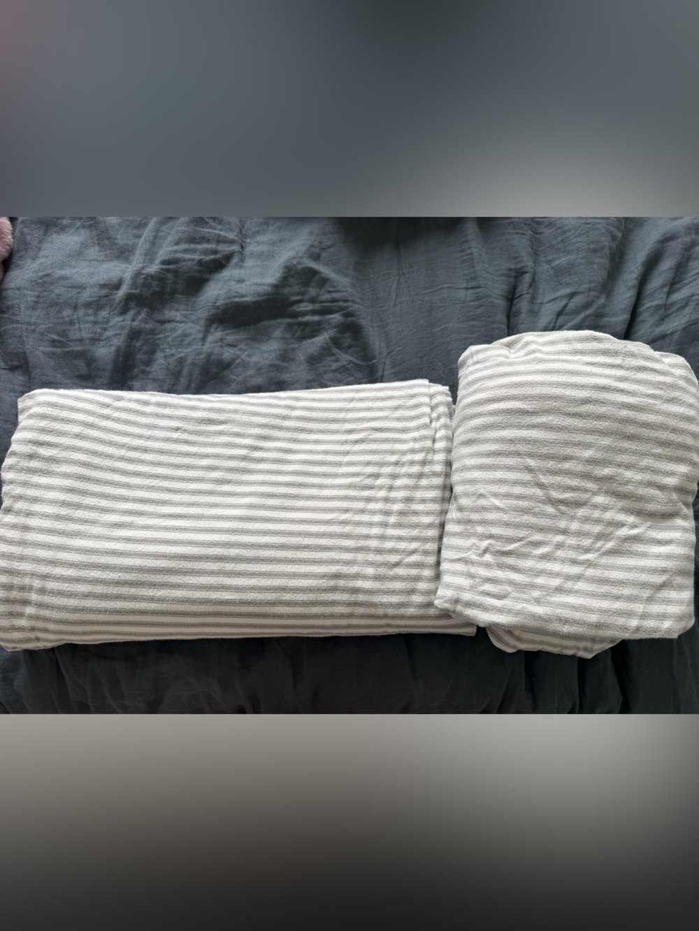 Threshold Striped White and Gray Cotton Bedding Set - Flannel